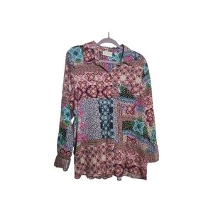 Sunny Leigh Vintage 2X Multicolor Patchwork Button-Down Shirt Y2K Boho Artisanal